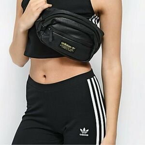 Adidas Black PU Leather Waist Pack with Gold Logo